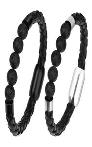 Men039s Black Leather Beaded Braclets Titanium Steel Man Chakra Jewelry Whole Stainless Stone Bracelets Charm3576699