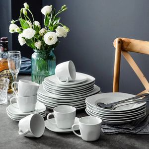 30peece Foarfain Dinenware Set Set Sere White Modern Bid для 6 полных посудных пластин и мисок наборов бесплатно 240508