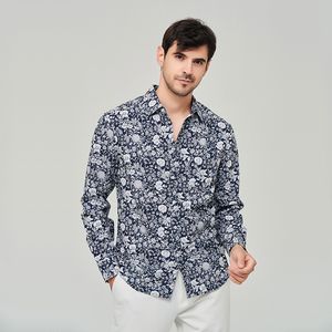 Avslappnad långärmad män skjorta hawaiian knapp blommig blus sommar höst lös tryck skjorta affär fritid lapel toppar koreanska populära kläder