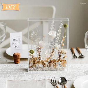 Flores decorativas E2 Eterno Rosa Flor Diy Acrílico Artificial Caixa Seco Natural para Adultos Faculdade de Casamento De Casamento Decoração Decoração Presente Presente