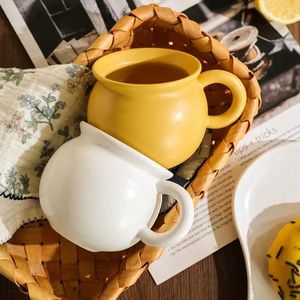 Cups Saucers Matte Ceramic Honey Pot Cup Korean Creative Coffee Mug Saucer Personality Breakfast Milk Cups Bread Cake Dim Sum Plate 300ml