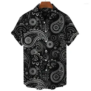 Camisas casuais masculinas Havaí para homens 3D Paisley Graphic Short Sleeved T-shirt Botões de lapela masculina Tops de verão