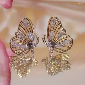 Hölzer Ohrringe koreanische Stil Gold Farbe Luxus hohl Schmetterling Frauen Ohrring Bling Kristall Zirkon schillernde Hochzeit Schmuck Geschenk