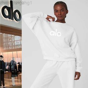 Desginer Als Yoga Aloe Top Shirt Clothe Short Woman Hoodie Round Neck Sweater Womens Spring and Autumn Sports Casuwear Löst passande koreansk mode Lazy Style Studen