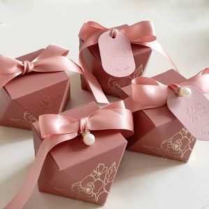 Gift Wrap Box Diamond Shaped Paper Candy Chocolate Packaging Wedding Discount Baby Shower Födelsedagsfest för GuestsQ240511