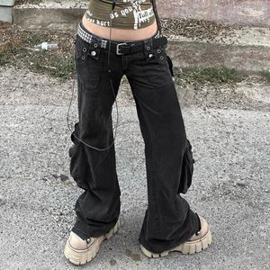 Jeans femminile harajuku tasche y2k cargo donna casual bassa vita pantaloni di denim dritto da donna pantaloni neri lunghi 2024