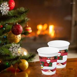 Disposable Cups Straws 5PCS Merry Christmas Paper Cup Cute Santa Claus Cartoon Family Pattern For Home Party Decorations