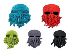 2018 Nytt på unisex bläckfisk vinter varm stickad ull ansiktsmask hatt bläckfisk cap cthulhu tentakles beanie hatt c181116011770505