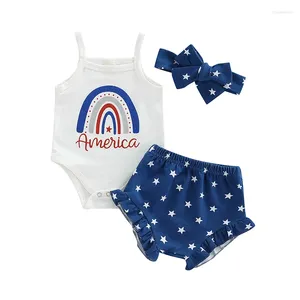 Zestawy odzieży Baby Girl Independence Day Day Tasit Tassels Tank Blow Flered Pants Shorts Opaska na głowę amerykański strój flagi