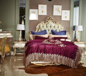 Bedding Sets 4pcs têxteis domésticos European 120s Fashion Silk Lace Bordado Bordado Bordado Dourar Grande King Duvet Tampa