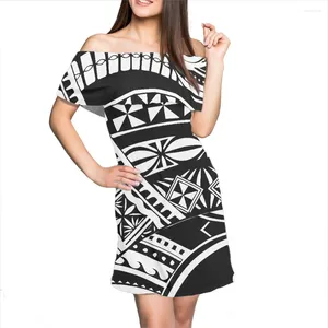 カジュアルドレスHycool Polynesianエレガントハイウエストフィットクラブ女性ドレス2024 Hawaii Off Shoulder Mini Spring Vestido