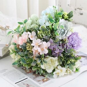 Fiori decorativi 1pc Seta artificiale Peonia Hydrangea Bouquet VASI DI NATALE DECORAZIONI GIARDINO GIARNO FINUCI