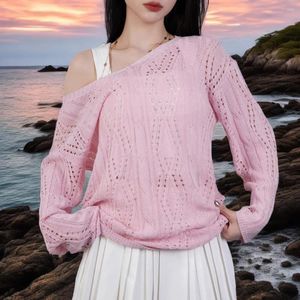 Verão Sexy Hollow Out Manuming Longo Coverp ups V Pullover Praia para Mulheres Tops de Crochê de Crochet