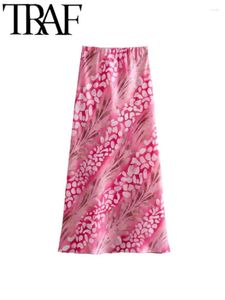 Skirts GAL Thin Satin Printed Women Midi Long Skirt Elastic High Waisted A-Line Female Casual Y2K 2024 Spring Jupe