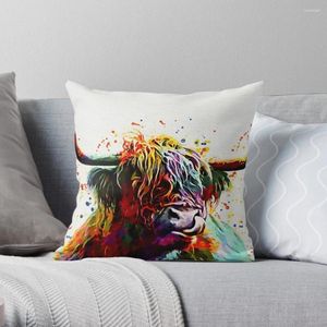 Travesseiro Highland Cow Watercolor Art Work Throw Prophase Capas de sofá personalizado para xadrez da sala de estar