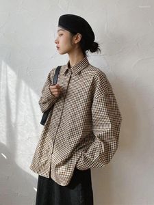 Women's Blouses Jmprs Vintage Plaid Shirt Women Elegant Preppy Style Simple Blouse Korean Loose Long Sleeve Sweet Female Retro Harajuku Tops