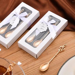 Party Favor 60pcs 30Sets Golden Wedding Recepção Gift of Music Love Note Coffee Spoon Favores em elegante caixa branca para noiva