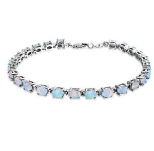 Silbercharm Armband Weißes Opal Feuer 925 Sterling Silber 925 Sterling Synthetic Opal Oval Tennisarmband 826inch für Frauen FASH959301010