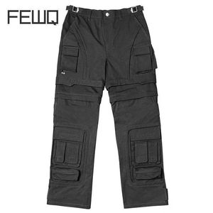 Men's Pants FEWQ Mens Cargo Pants American Style Multi Pocket Detachable Workwear Trend 2023 Solid Color Wide Leg Mens Trousers 24X1606L2405