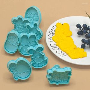 Baking Moulds 4Pcs Cookies Cutters Egg Dough Stamp Plastic 3D Cartoon Pressable Biscuit Mold Easter Kitchen Pastry Bakeware