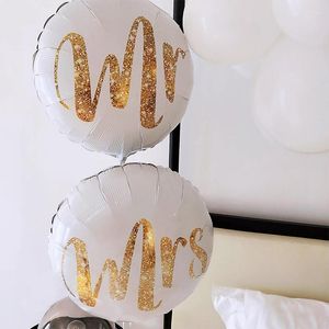 Parti Dekorasyonu 2pcs 18inch Yuvarlak Beyaz Altın Parıltılı Baskı MRMRS Aşk Balonları Gelin Evlilik Düğün Sevgililer Günü Etkinliği Hava Globos