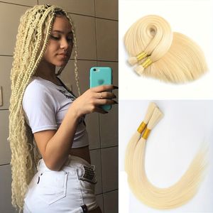 Cabelo Natural Loiro Russo 50cm 55cm 60cm Cabelo de trança sem trama 100% Extensões de cabelo humano Bulk loiro reto #613 Moda de tecela