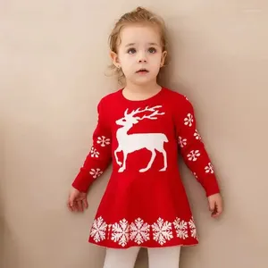 Mädchenkleider Baby gestricktes Wollkleid Langarmes Winter Kinder Weihnachtspullover Prinzessin Hirsch Schneeflockenkleidung 2-10y