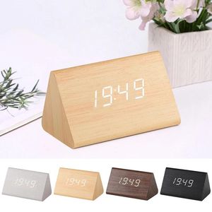 Table Clocks Wooden Digital Alarm Clock Desktop LED Sound Control USB Charging Ornament Gift For Friend