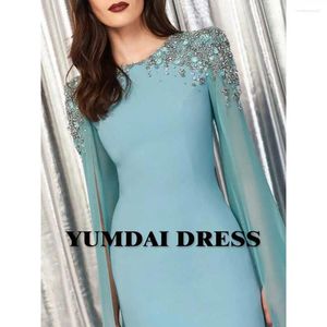 Party Dresses YUMDAI Blue Tassel Single Sleeve Cocktail Romper Saudi Arabian Ladies Special Occasion Formal Dress Ball Gown Candy Color