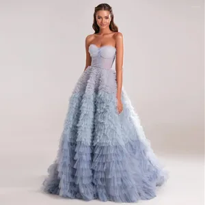 Party Dresses Luxury Chic Blue A-Line Tiered Ruffles Dubai Ball Gown Prom Dress for Women Arabic Wedding Birthday Formal Formal