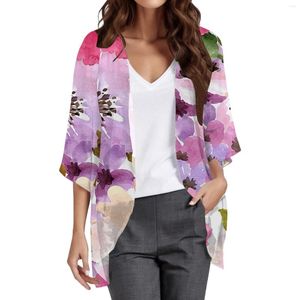 Kvinnors blusar Floral tryckt tre kvart ärm Loose blus mode cardigan skjorta toppknapp klänning för kvinnor