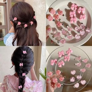 Hair Clips Small Bow Hairpins Cute Peach Rose Headwear Accessories Girl Side Bangs Clip Sweet Headdress Jewelry 5pcs
