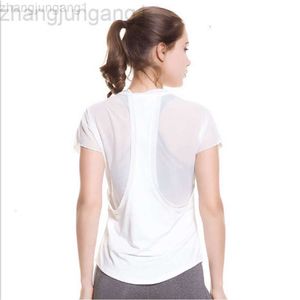 Desginer Als Yoga Top Shirt Clothe Woman Samma sommarkvinnor Soft and Breatble Sports Fitness Kort ärm T-shirt Mesh tillbaka