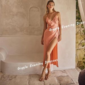 Party Dresses Giggle Satin Spaghetti Strap Prom Gown Simple Saudi Arab Slit Ankle-Length Fashion Formal Evening For Women 2024