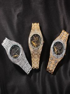 Orologio per trend punk hip hop di alta qualità da men039 per orologi in acciaio inossidabile 316L Copertura a diamante completa orologi meccanici automatici W6389147