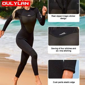 Kadın Mayo Oulylan 3mm Neopren Wetsuit Geri Fermuarı Uzun Kollu Tek Parçalı Dalış Takımında Sörf Yüzme Şnorkel Yiyesi