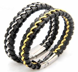 Unik designer rostfritt stål armband armband mens gåva svart läder stickad magnetisk lås armband män smycken4193086