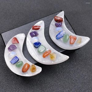 Dekorativa figurer Naturlig selenit Seven Chakra Quartz Healing Crystal Plate Carving Crescent Stone Gips Bowl Ornaments Home Decoration