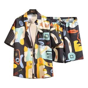 Herrspårsfall Exklusiva 2023 Summer Harajuku Fashion Casual Shorts 2 Piece Streetwear Clothes for Men Beach Graphics Tshirts Shorts Suits Top Q240501010