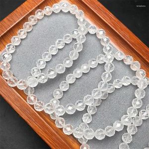 Länkarmband 7mm naturlig klar kvarts fasetterad armband mode kristall ädelsten smycken reiki helande för kvinnor gåva 2 st