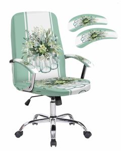 Chair Covers Summer Eucalyptus Leaf Stripes Elastic Office Cover Gaming Computer Armchair Protector Seat