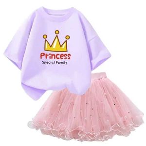 Roupas Conjuntos de roupas Crown Princesa Tututu Ski Summer Kawaii T-shirt e vestido de esqui puro e macio da festa de aniversário da festa de aniversário