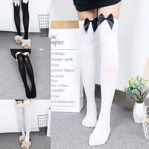 Kadınlar Seksi uyluk yüksek yay çorapları külotlu çorap uzun Japon tarzı nefes alabilen siyah beyaz çorap uyluk diz üstü