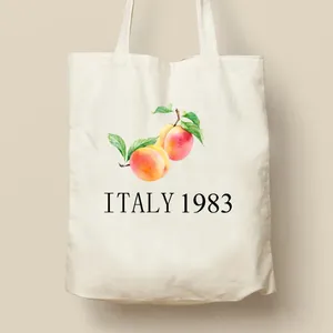 Aufbewahrungstaschen Italien 1983 Pfirsich -Leinwandbeutel lässig Frauen Schulter Harajuku Vintage Cartoon Shopper Tares große Kapazität