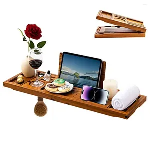 Scatole di stoccaggio in legno in legno vassoio vassoio ampliabile manici per tablet tablet wine vetro telefono accessori da bagno di lusso pieghevole