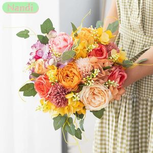 Decorative Flowers Fake Rose Silk Peony Artificial Year Christmas Decoration For Home Wedding Bridal Bouquet Interior