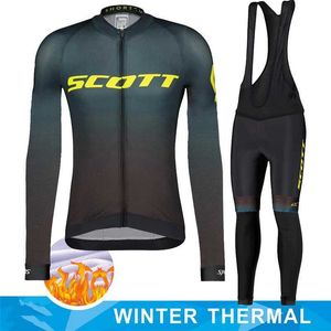 Fanów TEE TEES Scott Sports Set MTB Męskie Rower Sprzęt Odzież Profesjonalny Zima Hot Wool Jersey 2023 Set Q240511