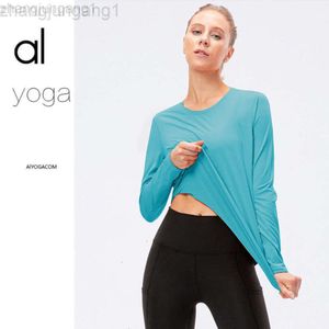 Desginer als yoga aloe topp skjorta kläd kort kvinna hoodie als naken kostym långärmad topp kvinnors sport t-shirt lös täckning fitness