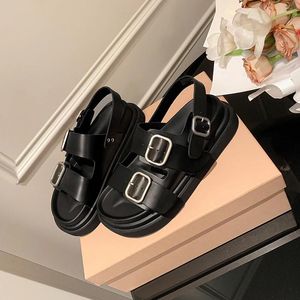 Casual Shoes 2024 Summer Leather Women Sandals Roman Style Thick Soled Buckle Good Quality