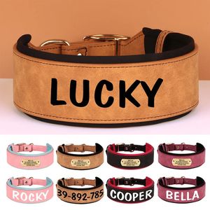 Wide Personalized Dog Collar Colar PU Counto Cães Tag colarinho colar